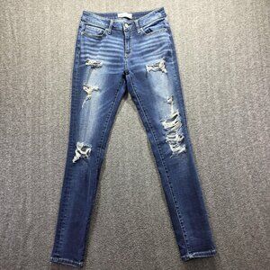 BKE Stella Jeans Womens 26 Blue Mid Rise Slim Fit Ankle Tall Distressed